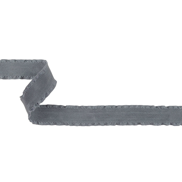 Gray Twill Ribbon with Ruffled Grosgrain Borders - 1"