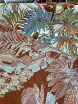 Shade Valley Jacquard Polyester Fabric - Rust, Blue, Green Floral Leaves, 56" Width, 28" Horizontal Repeat (1 Yard)