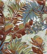Shade Valley Jacquard Polyester Fabric - Rust, Blue, Green Floral Leaves, 56" Width, 28" Horizontal Repeat (1 Yard)