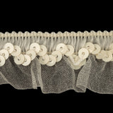Lily White and Ivory Sequined and Ruffled Elastic Trimming - 0.875"