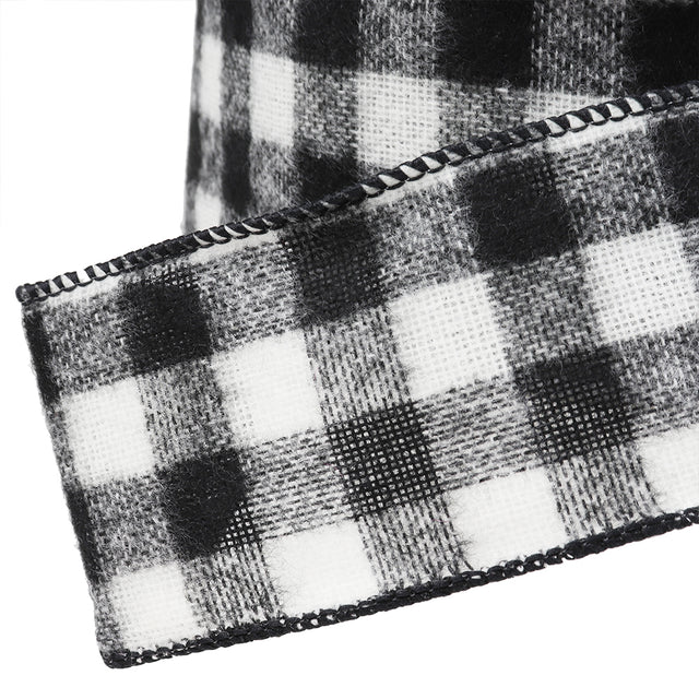Buffalo Plaid Black & White Wired Ribbon, 2-1/2" Wide, 25 Yards