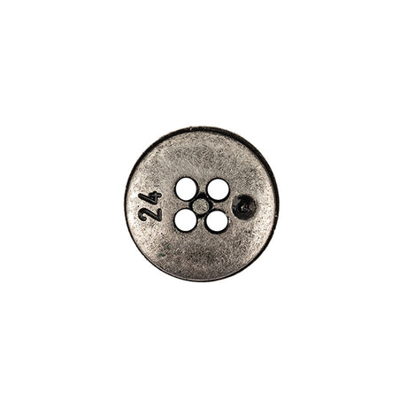 Italian Carbon Silver Shallow Plate 4-Hole Metal Look Coat Button - 24L/15mm