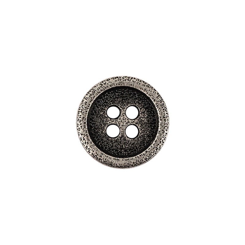 Italian Carbon Silver Shallow Plate 4-Hole Metal Look Coat Button - 24L/15mm