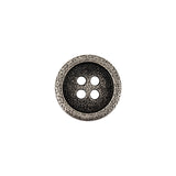 Italian Carbon Silver Shallow Plate 4-Hole Metal Look Coat Button - 24L/15mm