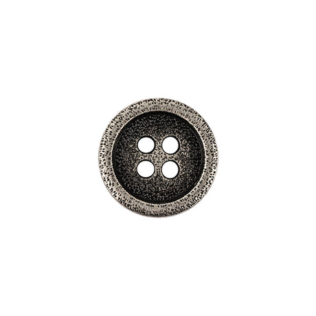 Italian Carbon Silver Shallow Plate 4-Hole Metal Look Coat Button - 24L/15mm