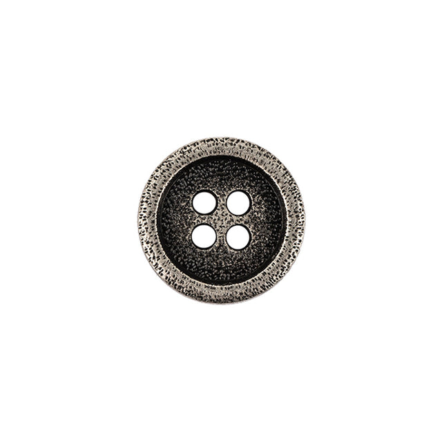 Italian Carbon Silver Shallow Plate 4-Hole Metal Look Coat Button - 24L/15mm