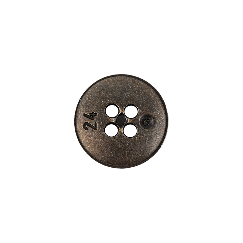 Italian Bronze Shallow Plate 4-Hole Metal Look Coat Button - 24L/15mm