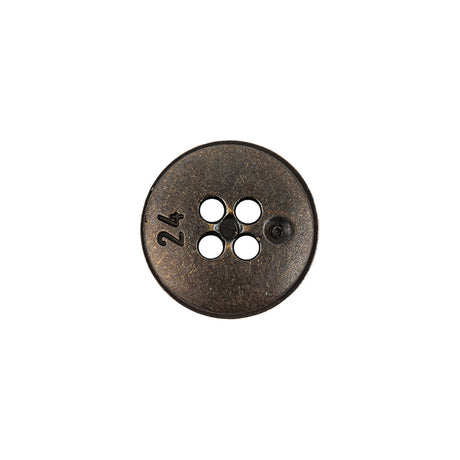 Italian Bronze Shallow Plate 4-Hole Metal Look Coat Button - 24L/15mm