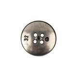 Italian Carbon Silver Shallow Plate 4-Hole Metal Look Coat Button - 32L/20mm