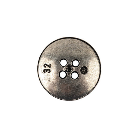 Italian Carbon Silver Shallow Plate 4-Hole Metal Look Coat Button - 32L/20mm