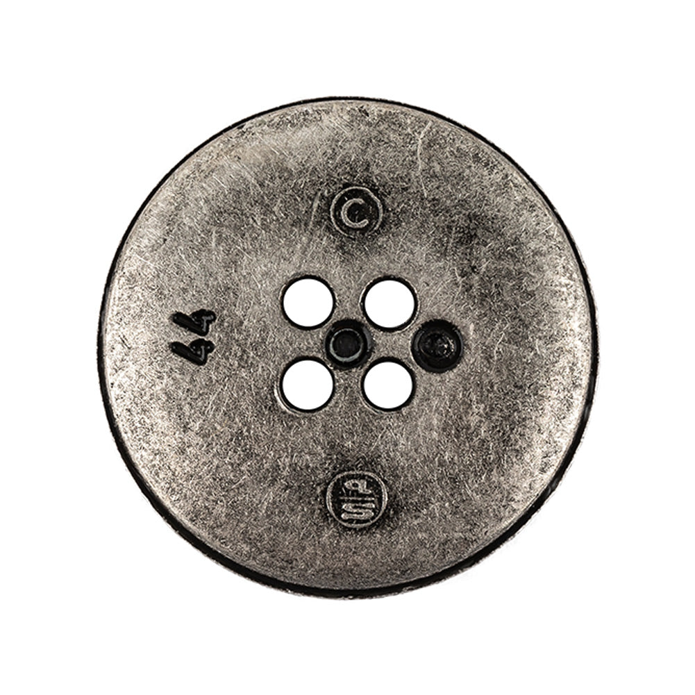 Italian Carbon Silver Shallow Plate 4-Hole Metal Look Coat Button - 44L/28mm