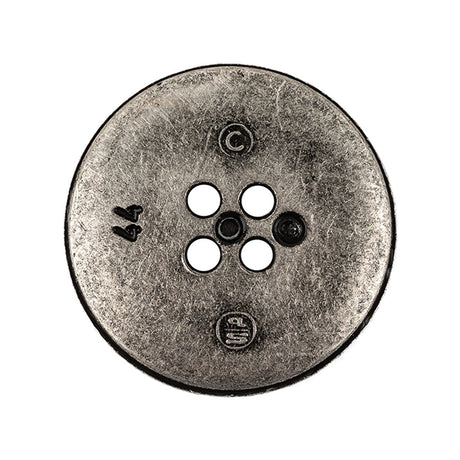 Italian Carbon Silver Shallow Plate 4-Hole Metal Look Coat Button - 44L/28mm