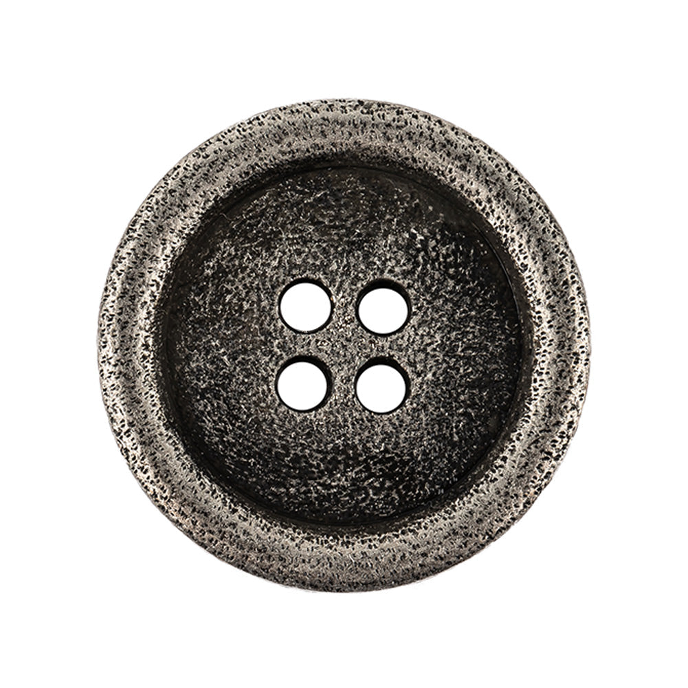 Italian Carbon Silver Shallow Plate 4-Hole Metal Look Coat Button - 44L/28mm