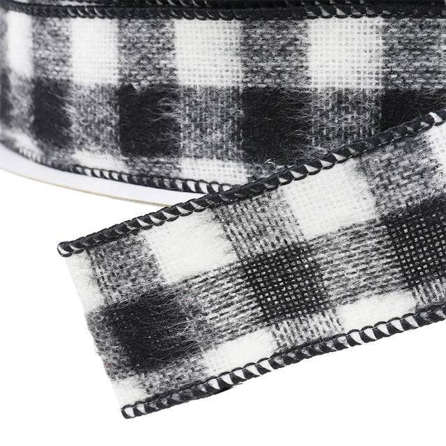 Buffalo Plaid Black & White Wired Ribbon, 1-1/2" Wide, 25 Yards
