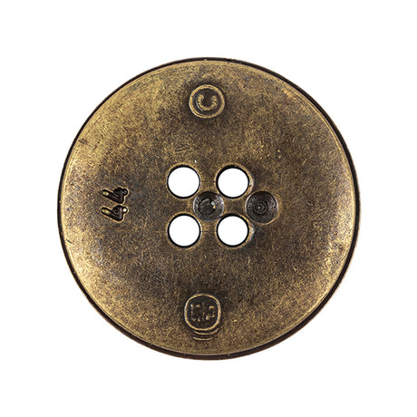 Italian Golden Bronze Shallow Plate 4-Hole Metal Look Coat Button - 44L/28mm