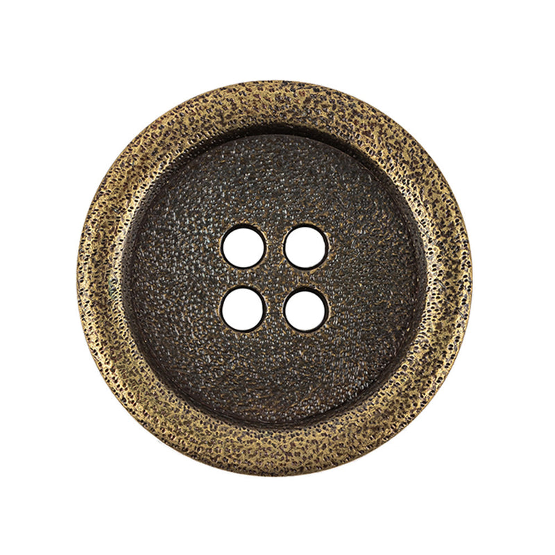 Italian Golden Bronze Shallow Plate 4-Hole Metal Look Coat Button - 44L/28mm