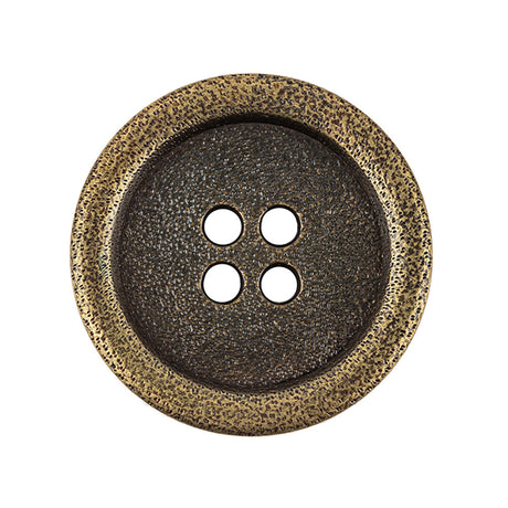Italian Golden Bronze Shallow Plate 4-Hole Metal Look Coat Button - 44L/28mm