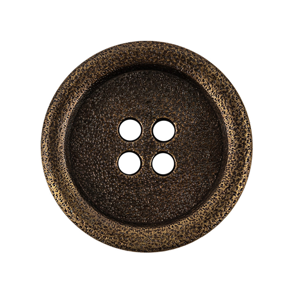 Italian Hint of Gold Bronze Shallow Plate 4-Hole Metal Look Coat Button - 44L/28mm