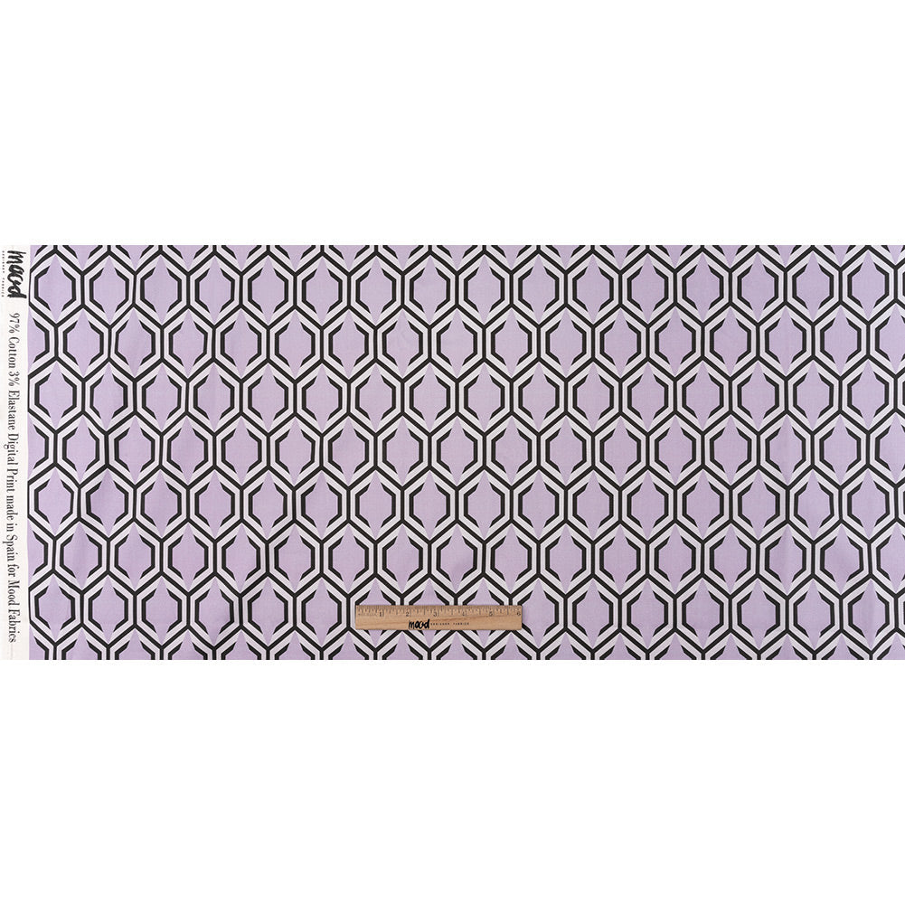 Stretch Cotton Sateen - Pale Lavender Honeycomb Geometric - Sweet as Honey Print - Mood Exclusive Wisteria Collection