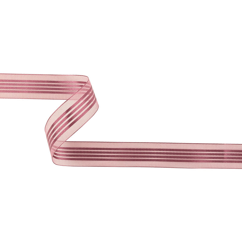 Purple Sheer Ribbon with Satin Stripes - 0.875"