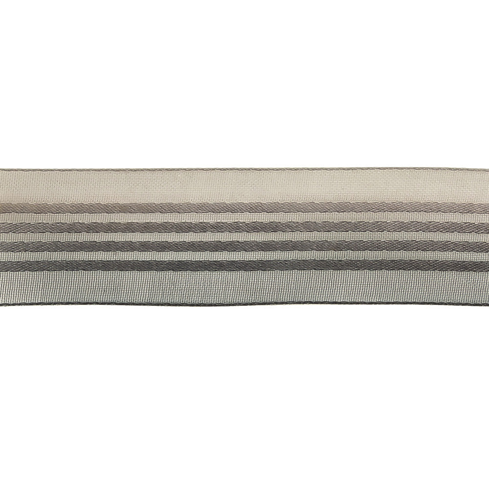 Gray Ombre Sheer Ribbon with Satin Stripes - 0.875"