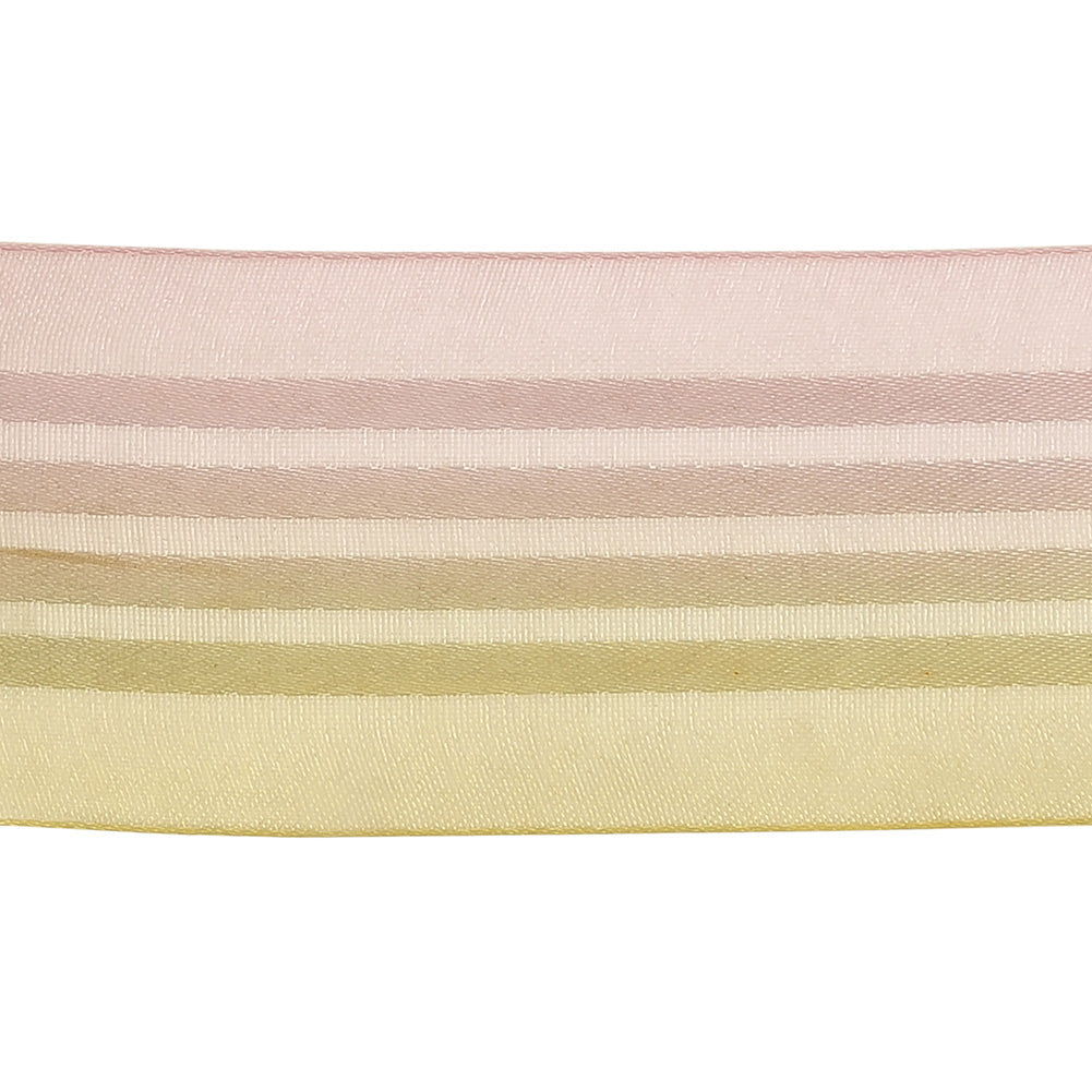 Pink and Yellow Ombre Sheer Ribbon with Satin Stripes - 1.625"