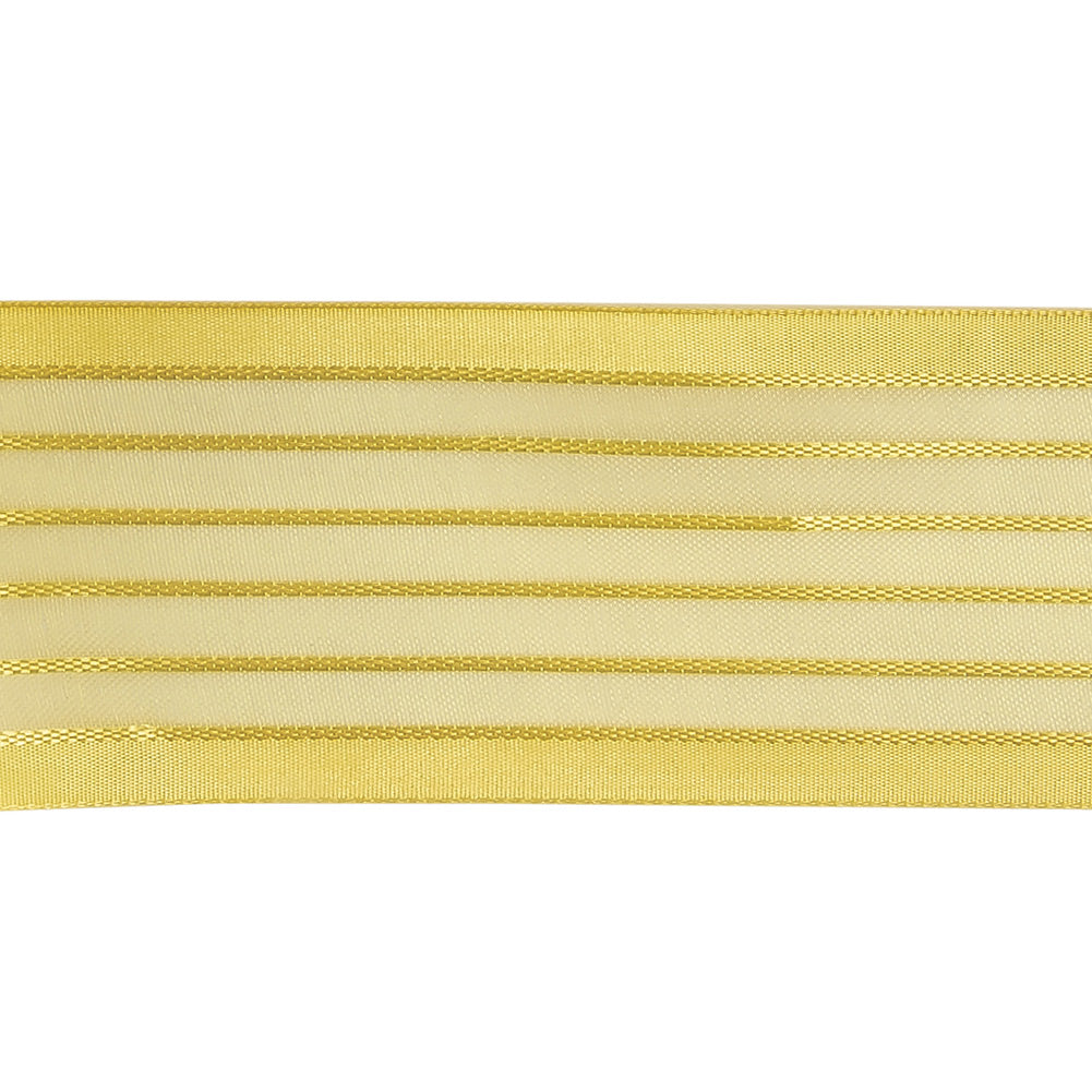 Yellow Striped Sheer Ribbon with Opaque Borders - 1.5"