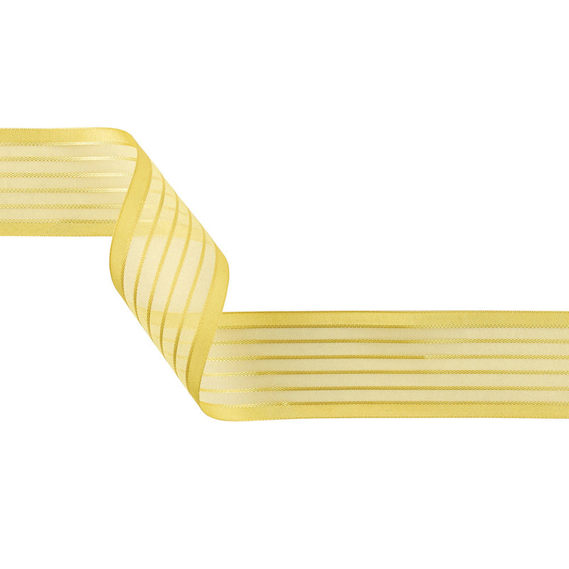 Yellow Striped Sheer Ribbon with Opaque Borders - 1.5"