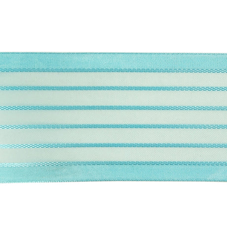 Turquoise Striped Sheer Ribbon with Opaque Borders - 1.5"