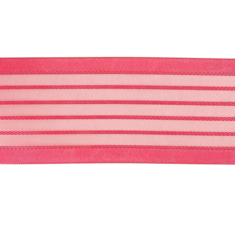 Pink Striped Sheer Ribbon with Opaque Borders - 1.5"