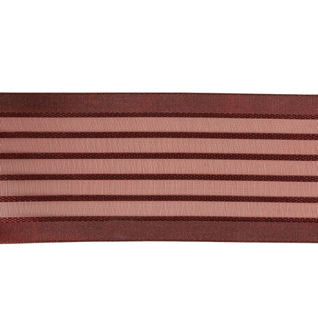 Burgundy Striped Sheer Ribbon with Opaque Borders - 1.5"