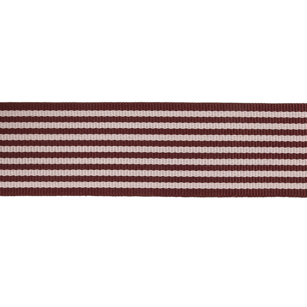 Burgundy and Off White Striped Grosgrain Ribbon - 1"