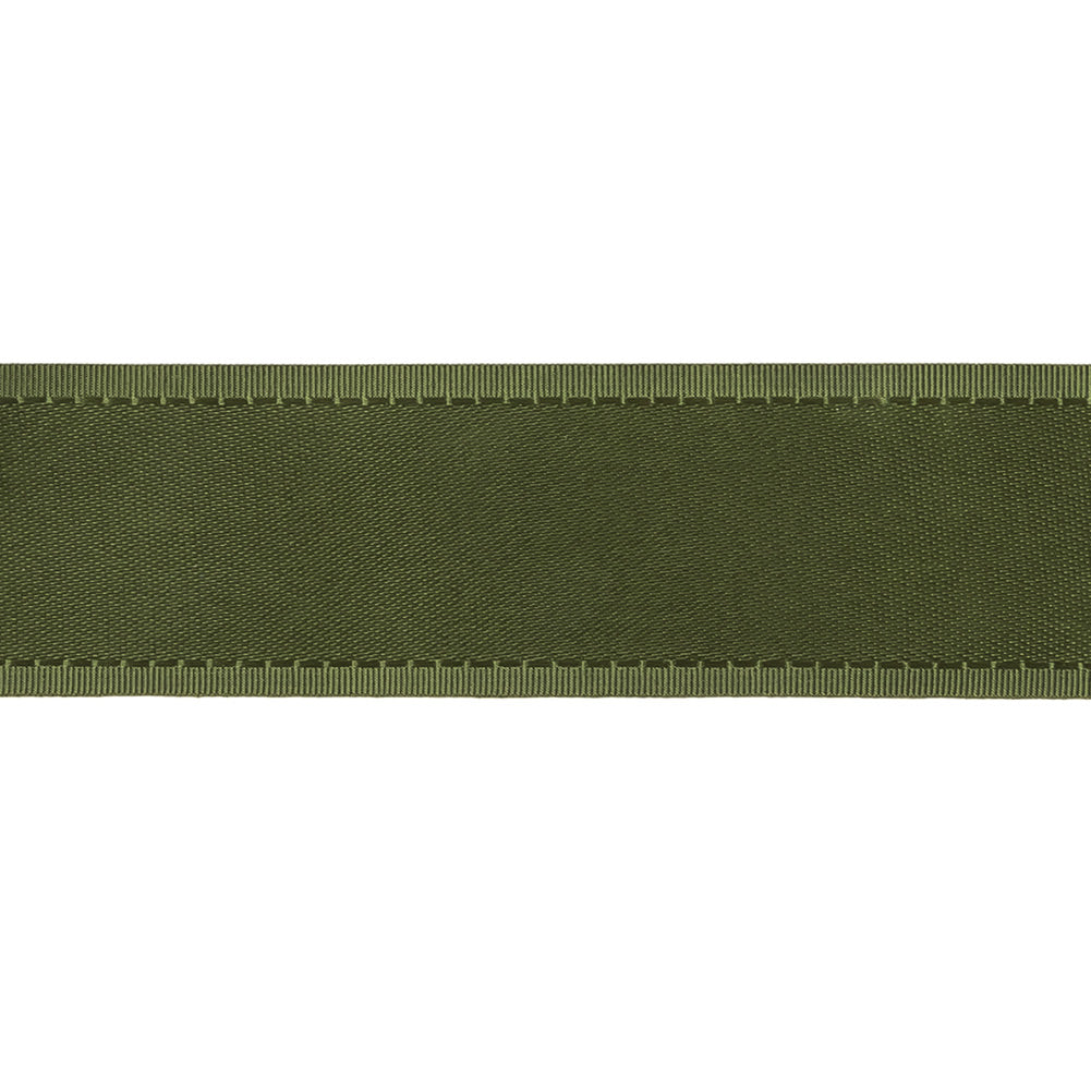 Moss Green Double Faced Satin Ribbon with Ribbed Borders - 1"