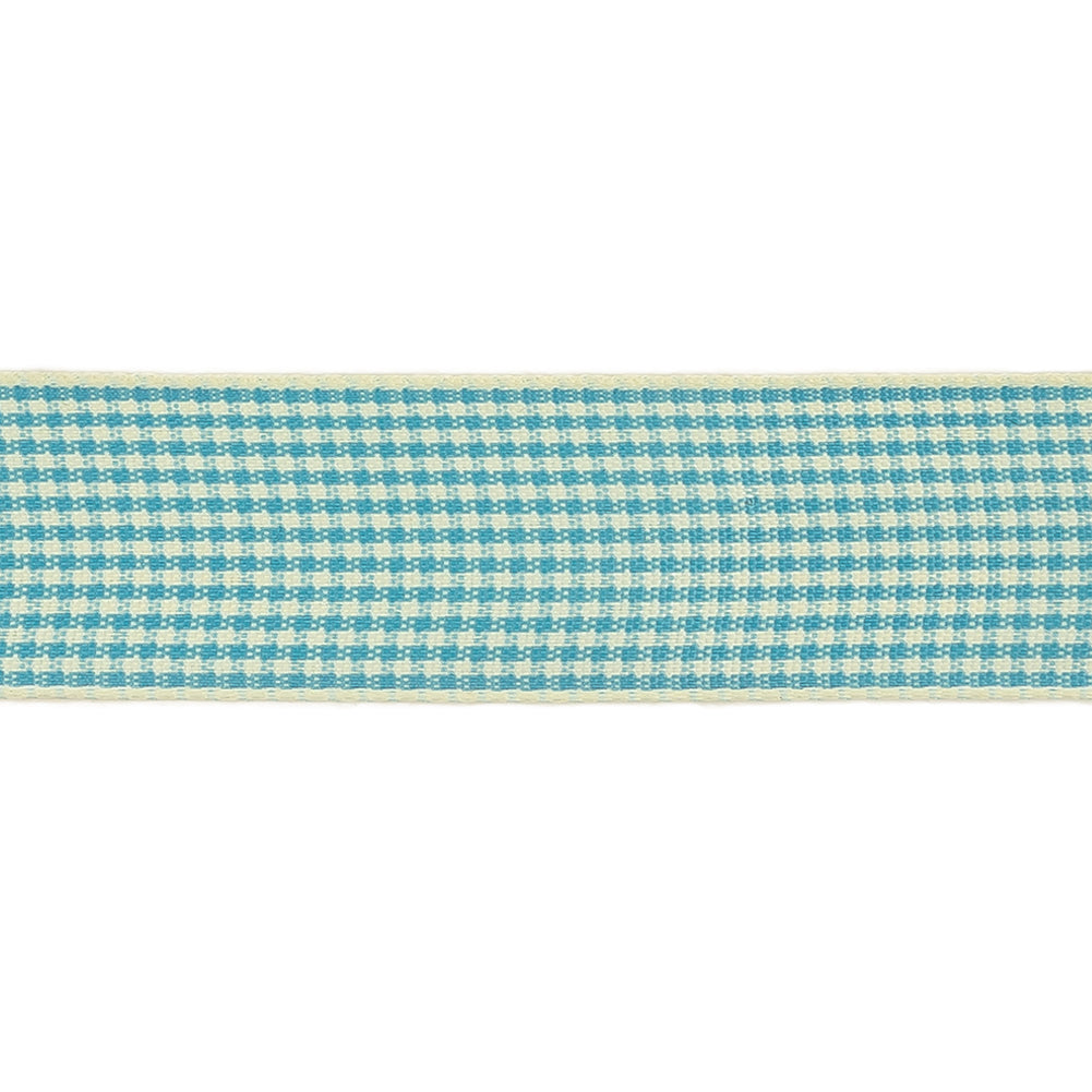 Sky Blue and Glass Green Houndstooth Check Woven Ribbon - 1"