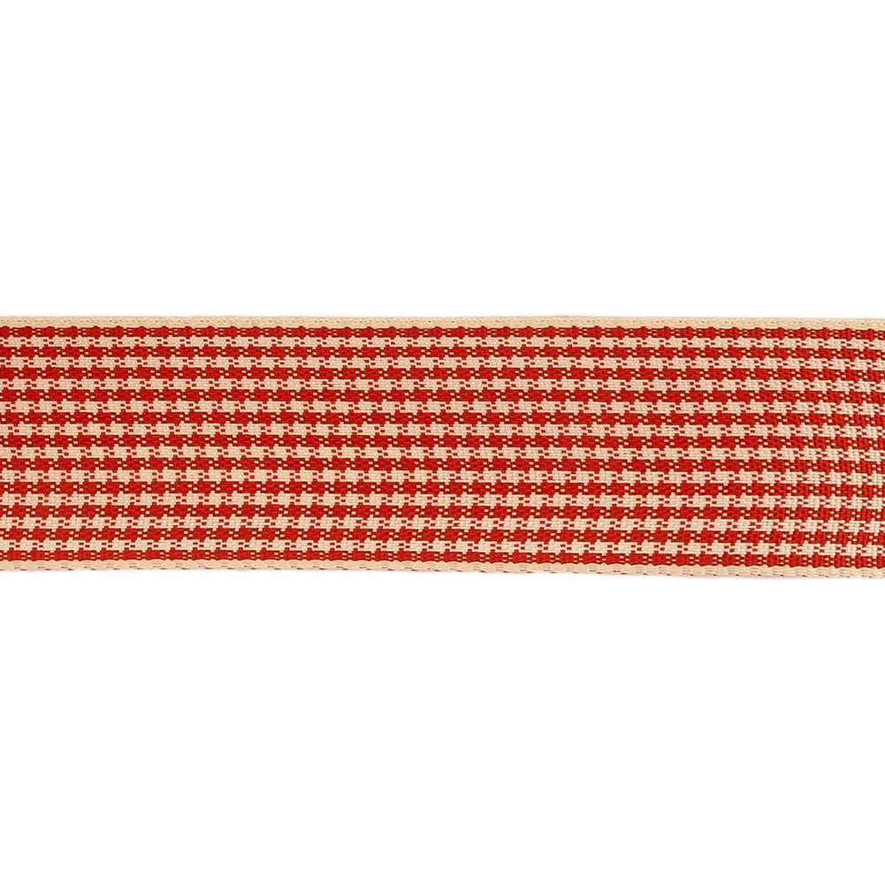 Red and Cream Houndstooth Check Woven Ribbon - 1"