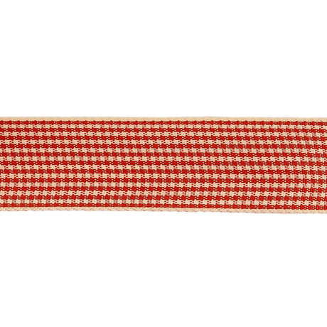 Red and Cream Houndstooth Check Woven Ribbon - 1"
