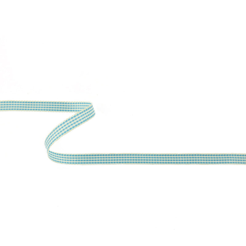 Sky Blue and Glass Green Houndstooth Check Woven Ribbon - 0.375"