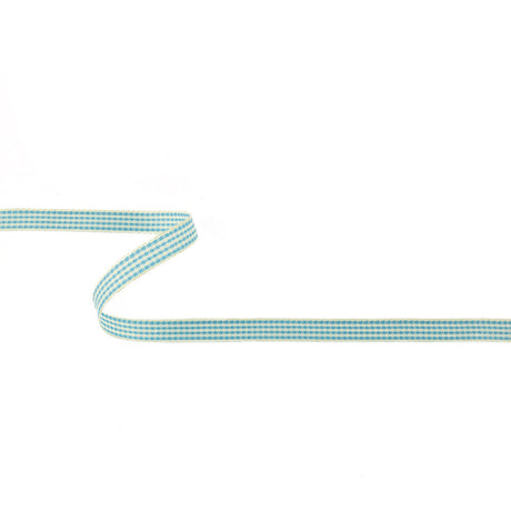Sky Blue and Glass Green Houndstooth Check Woven Ribbon - 0.375"