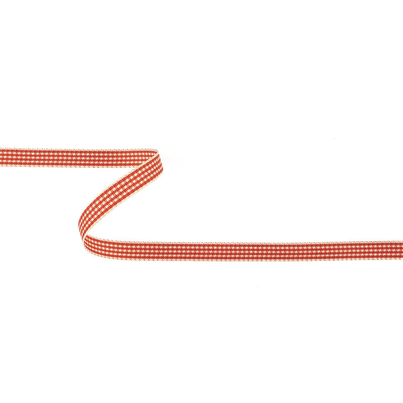 Red and Cream Houndstooth Check Woven Ribbon - 0.375"