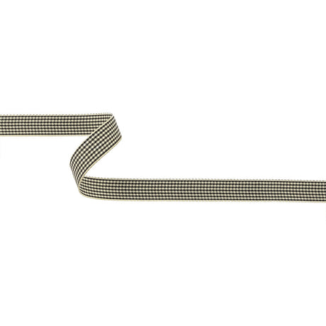 Black and Cream Houndstooth Check Woven Ribbon - 0.625"