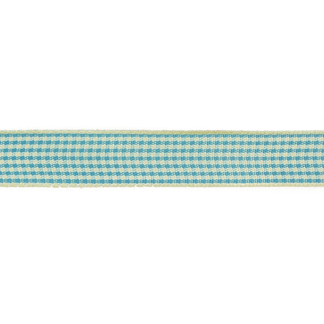 Sky Blue and Glass Green Houndstooth Check Woven Ribbon - 0.625"