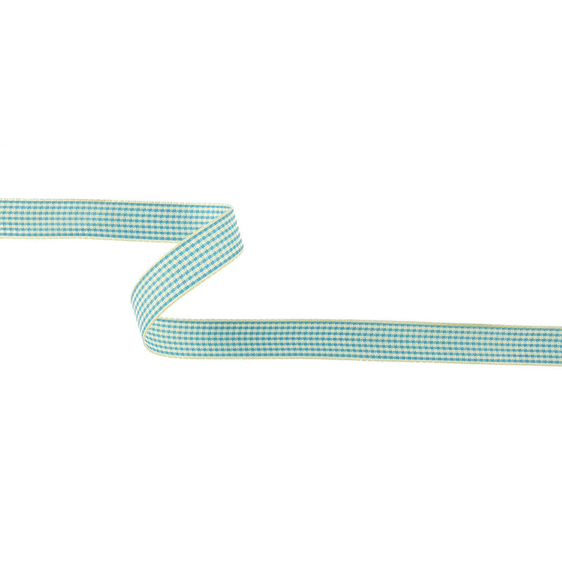 Sky Blue and Glass Green Houndstooth Check Woven Ribbon - 0.625"