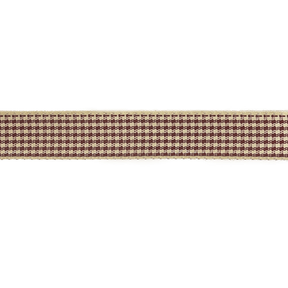 Wine and Cream Houndstooth Check Woven Ribbon - 0.625"