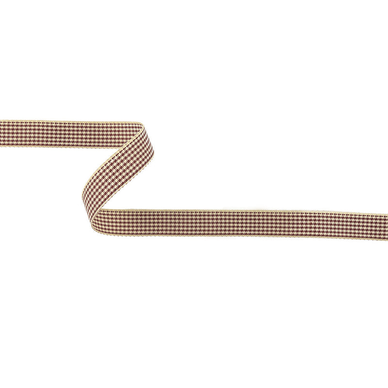 Wine and Cream Houndstooth Check Woven Ribbon - 0.625"