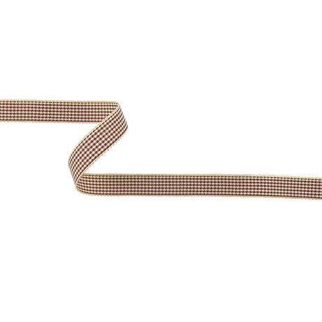 Wine and Cream Houndstooth Check Woven Ribbon - 0.625"