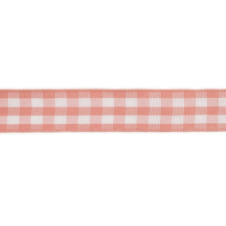 Rose and Bright White Gingham Woven Ribbon - 0.625"