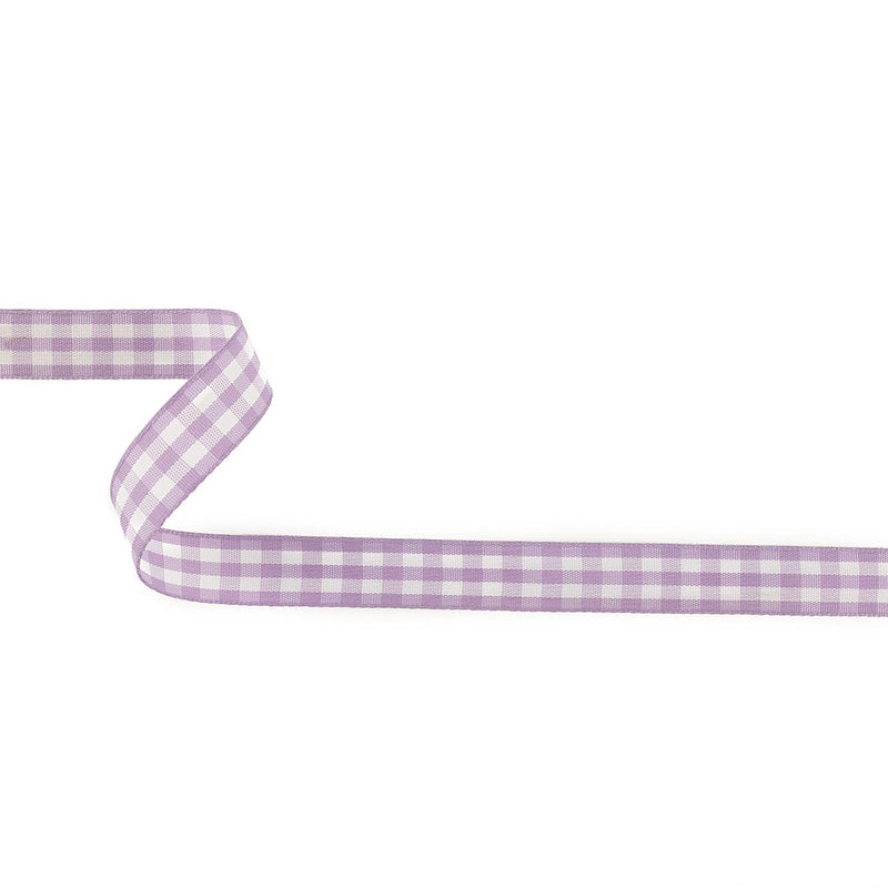Lilac and Bright White Gingham Woven Ribbon - 0.625"