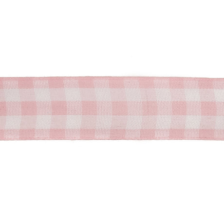 Pale Pink and Bright White Gingham Woven Ribbon - 1"
