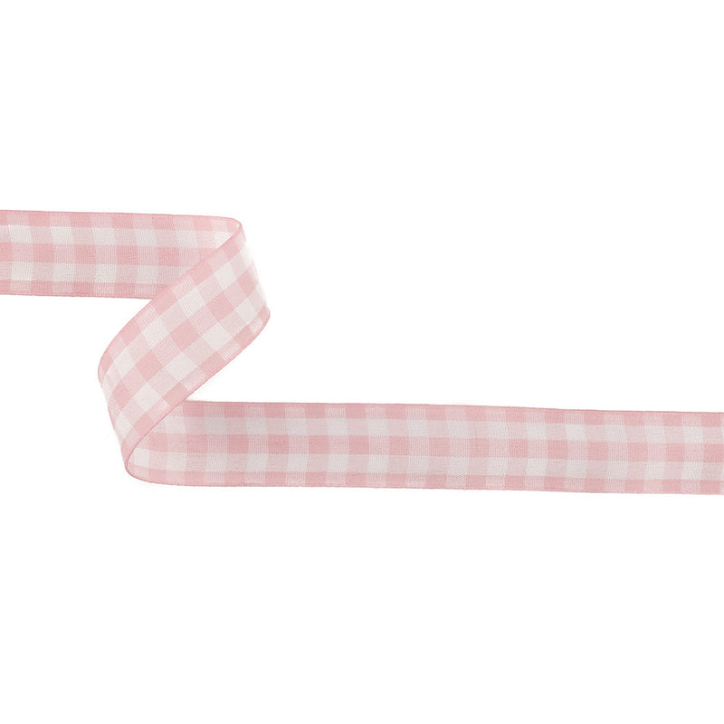 Pale Pink and Bright White Gingham Woven Ribbon - 1"