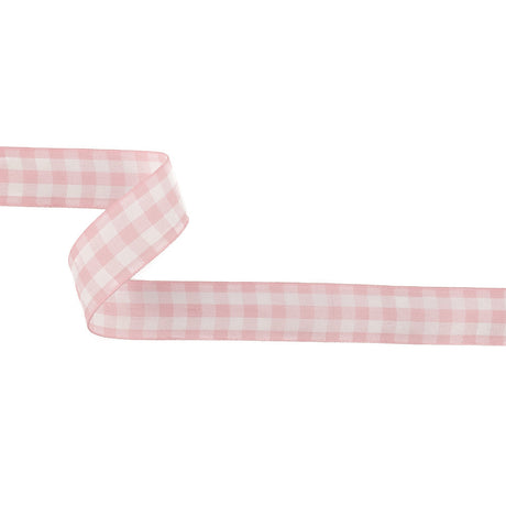 Pale Pink and Bright White Gingham Woven Ribbon - 1"